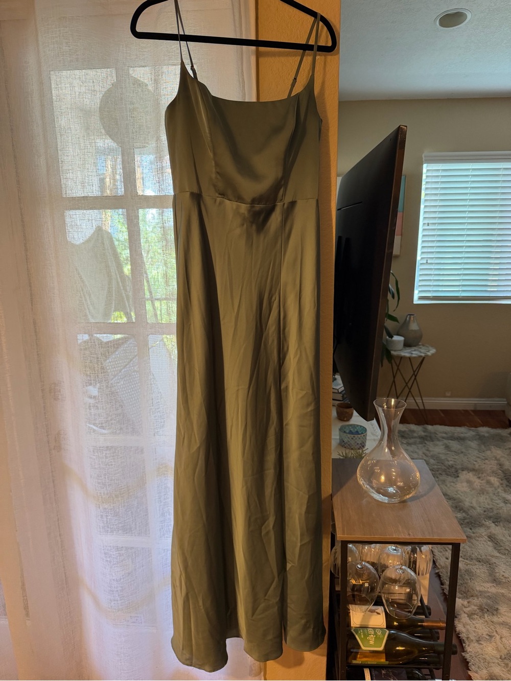 Birdy Grey Mai Matte Satin Dress in Sea Foam with Spaghetti Straps - Picture 8 of 9